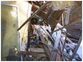 Before: water damaged and deteriorated overall condition of the ground floor interior Before: water damaged and deteriorated overall condition of the ground floor interior